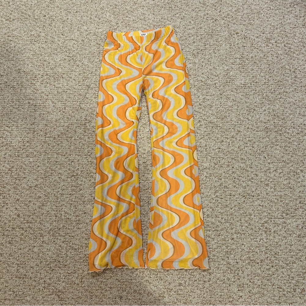 Cotton On womens xs pants flaired orange yellow white frill edge GREAT CONDITION